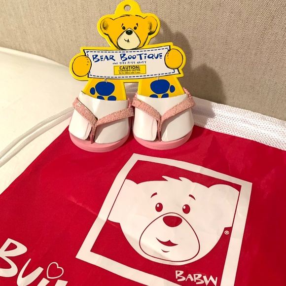 Build A Bear Pink Sparkly Glitter Sandals & Drawstring Backback Tote Bag - Picture 3 of 9